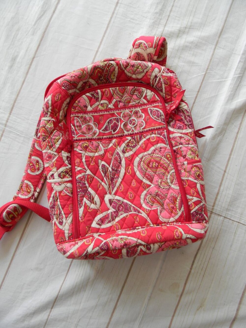 Vera Bradley Rosey Posies LAPTOP PADDED Backpack Pink/Red Paisley LARGE